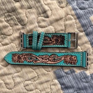 Myra bag Floral Leather Watch Band in Turquoise and Brown